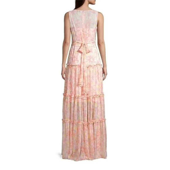 LIKELY Womens Size 0 Rachel Floral V-Neck Tiered Ruffle Maxi Dress $278 Peach - Picture 3 of 12